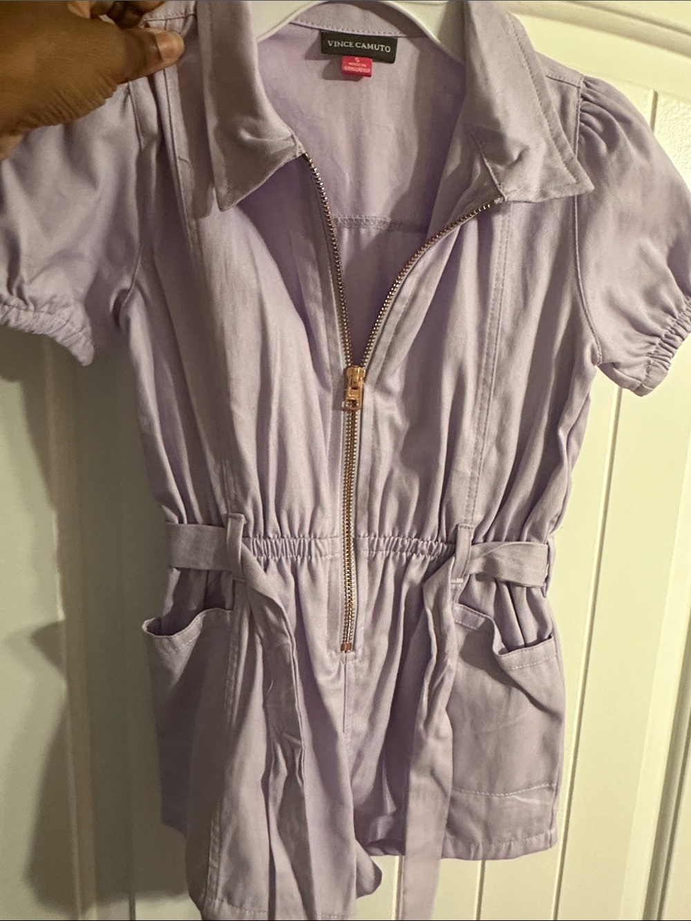 Vince Camuto Light Lavender Zip-Front Short Sleeve Utility Romper